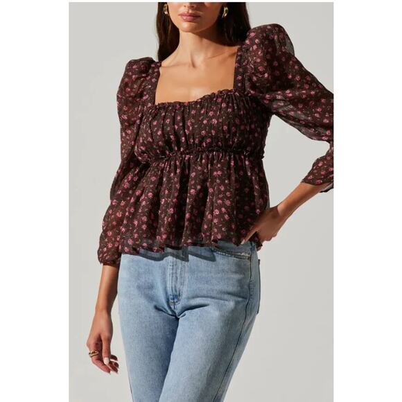 Astr the Label Floral print smocked babydoll top Size XS NWOT - Picture 4 of 6